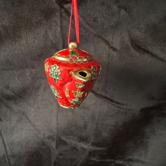 Vintage cloisonné miniature red tea pot ornament - Picture 2 of 6